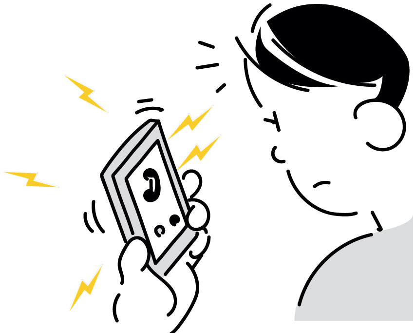 スマートフォンの発する電磁波を浴びる青年のイラスト