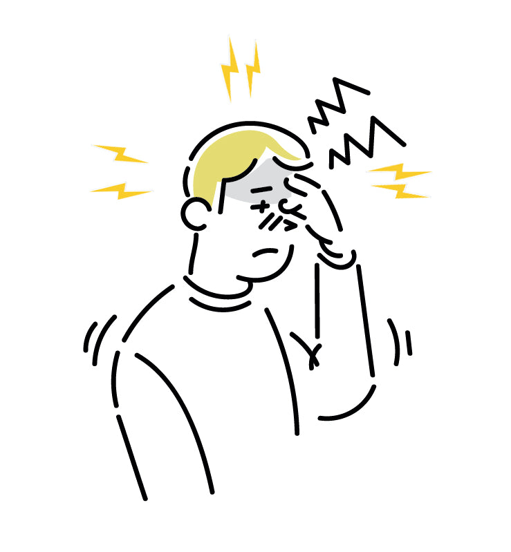 頭に電磁波を浴びて頭痛を抱えている男性のイラスト